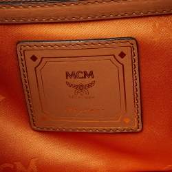 Pre Owned MCM Cognac Visetos Coated Canvas and Leather Top Handle Bag