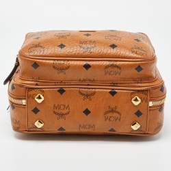 Pre Owned MCM Cognac Visetos Coated Canvas and Leather Top Handle Bag