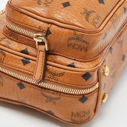 Pre Owned MCM Cognac Visetos Coated Canvas and Leather Top Handle Bag