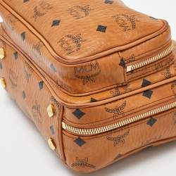 Pre Owned MCM Cognac Visetos Coated Canvas and Leather Top Handle Bag