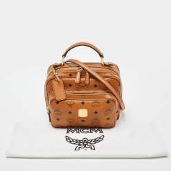 Pre Owned MCM Cognac Visetos Coated Canvas and Leather Top Handle Bag