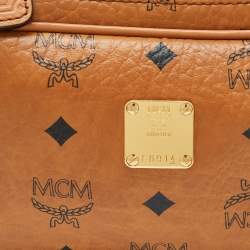 Pre Owned MCM Cognac Visetos Coated Canvas and Leather Top Handle Bag
