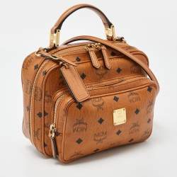 Pre Owned MCM Cognac Visetos Coated Canvas and Leather Top Handle Bag