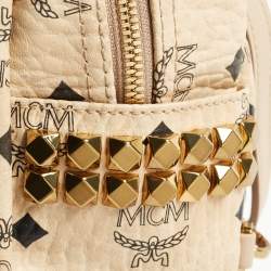 Pre Owned MCM Beige Visetos Coated Canvas and Leather Mini Studded Stark-Bebe Boo Backpack