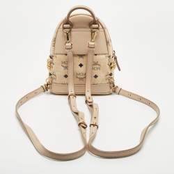 Pre Owned MCM Beige Visetos Coated Canvas and Leather Mini Studded Stark-Bebe Boo Backpack