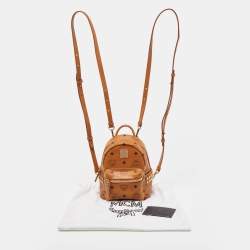 MCM Cognac Visetos Coated Canvas and Leather Mini Studded Stark-Bebe Boo Backpack