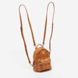 MCM Cognac Visetos Coated Canvas and Leather Mini Studded Stark-Bebe Boo Backpack