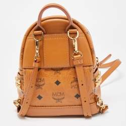 MCM Cognac Visetos Coated Canvas and Leather Mini Studded Stark-Bebe Boo Backpack