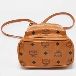 MCM Cognac Visetos Coated Canvas and Leather Mini Studded Stark-Bebe Boo Backpack