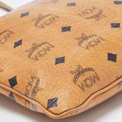 MCM Cognac Visetos Coated Canvas Zip Top Strap Pouch