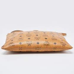 MCM Cognac Visetos Coated Canvas Zip Top Strap Pouch