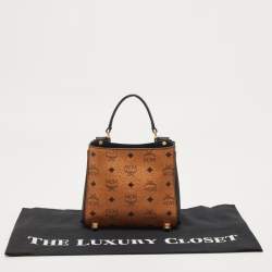 MCM Black/Cognac Visetos Leather Mini Corina Top Handle Bag