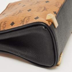 MCM Black/Cognac Visetos Leather Mini Corina Top Handle Bag