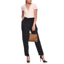 MCM Black/Cognac Visetos Leather Mini Corina Top Handle Bag