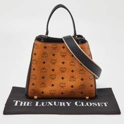 MCM Cognac/Black Visetos Coated Canvas and Leather Corina Tote