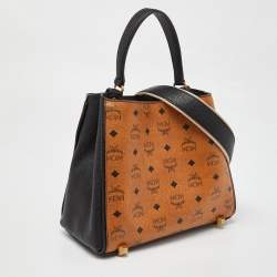 MCM Cognac/Black Visetos Coated Canvas and Leather Corina Tote