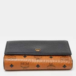 MCM Cognac/Black Visetos Coated Canvas and Leather Flap Trifold Wallet