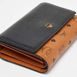 MCM Cognac/Black Visetos Coated Canvas and Leather Flap Trifold Wallet