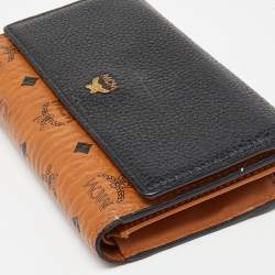 MCM Cognac/Black Visetos Coated Canvas and Leather Flap Trifold Wallet