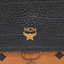 MCM Cognac/Black Visetos Coated Canvas and Leather Flap Trifold Wallet