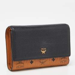 MCM Cognac/Black Visetos Coated Canvas and Leather Flap Trifold Wallet