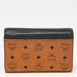 MCM Cognac/Black Visetos Coated Canvas and Leather Flap Trifold Wallet