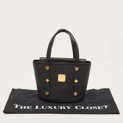 MCM Black Leather Studded Bucket Tote