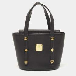 MCM Black Leather Studded Bucket Tote