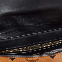 Pre Owned MCM Black/Cognac Visetos Leather Top Handle Bag