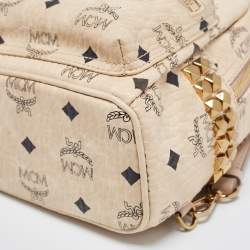 MCM Beige Visetos Coated Canvas and Leather Mini Studded Stark-Bebe Boo Backpack