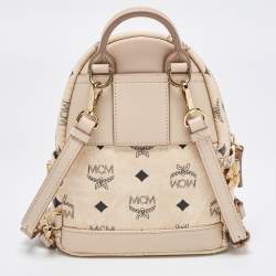 MCM Beige Visetos Coated Canvas and Leather Mini Studded Stark-Bebe Boo Backpack