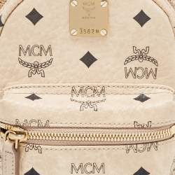 MCM Beige Visetos Coated Canvas and Leather Mini Studded Stark-Bebe Boo Backpack