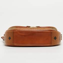 MCM Cognac Visetos Coated Canvas and Leather Flap Crossbody Bag