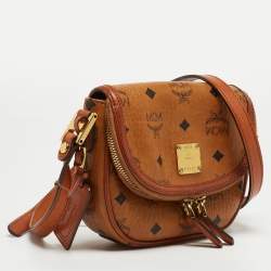 MCM Cognac Visetos Coated Canvas and Leather Flap Crossbody Bag