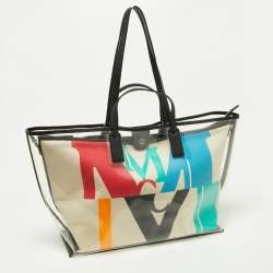 Pre Owned MCM Transparent/Black PVC and Leather Glitch Logo Shopper Tote
