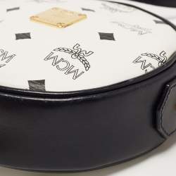 MCM Navy Blue/White Visetos Coated Canvas and Leather Tambourine Round Bag