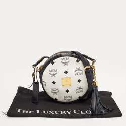 MCM Navy Blue/White Visetos Coated Canvas and Leather Tambourine Round Bag