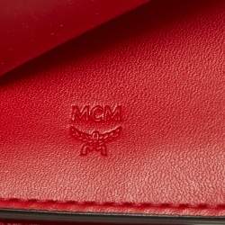 MCM Cognac/Red Visetos Coated Canvas and Leather Lanyard Card Holder 