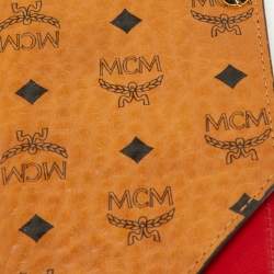 MCM Cognac/Red Visetos Coated Canvas and Leather Lanyard Card Holder 