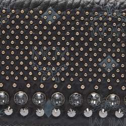 MCM Black Visetos Coated Canvas Embellished Continental Wallet