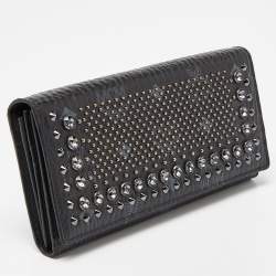 MCM Black Visetos Coated Canvas Embellished Continental Wallet