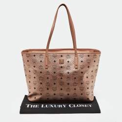 MCM Metallic Rose Gold Visetos Coated Canvas and Leather Shopper Tote