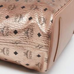 MCM Metallic Rose Gold Visetos Coated Canvas and Leather Shopper Tote