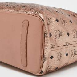 MCM Metallic Rose Gold Visetos Coated Canvas and Leather Shopper Tote