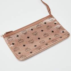 MCM Metallic Rose Gold Visetos Coated Canvas and Leather Shopper Tote