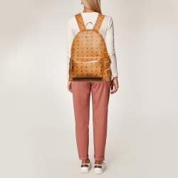 MCM Cognac Visetos Coated Canvas Large Stark Backpack