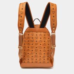 MCM Cognac Visetos Coated Canvas Large Stark Backpack