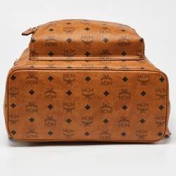 MCM Cognac Visetos Coated Canvas Large Stark Backpack
