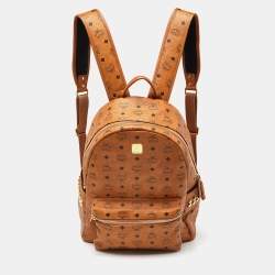 MCM Cognac Visetos Coated Canvas Large Stark Backpack