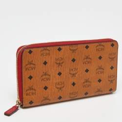 MCM Black/Cognac Visetos Coated Canvas Zip Around Wallet